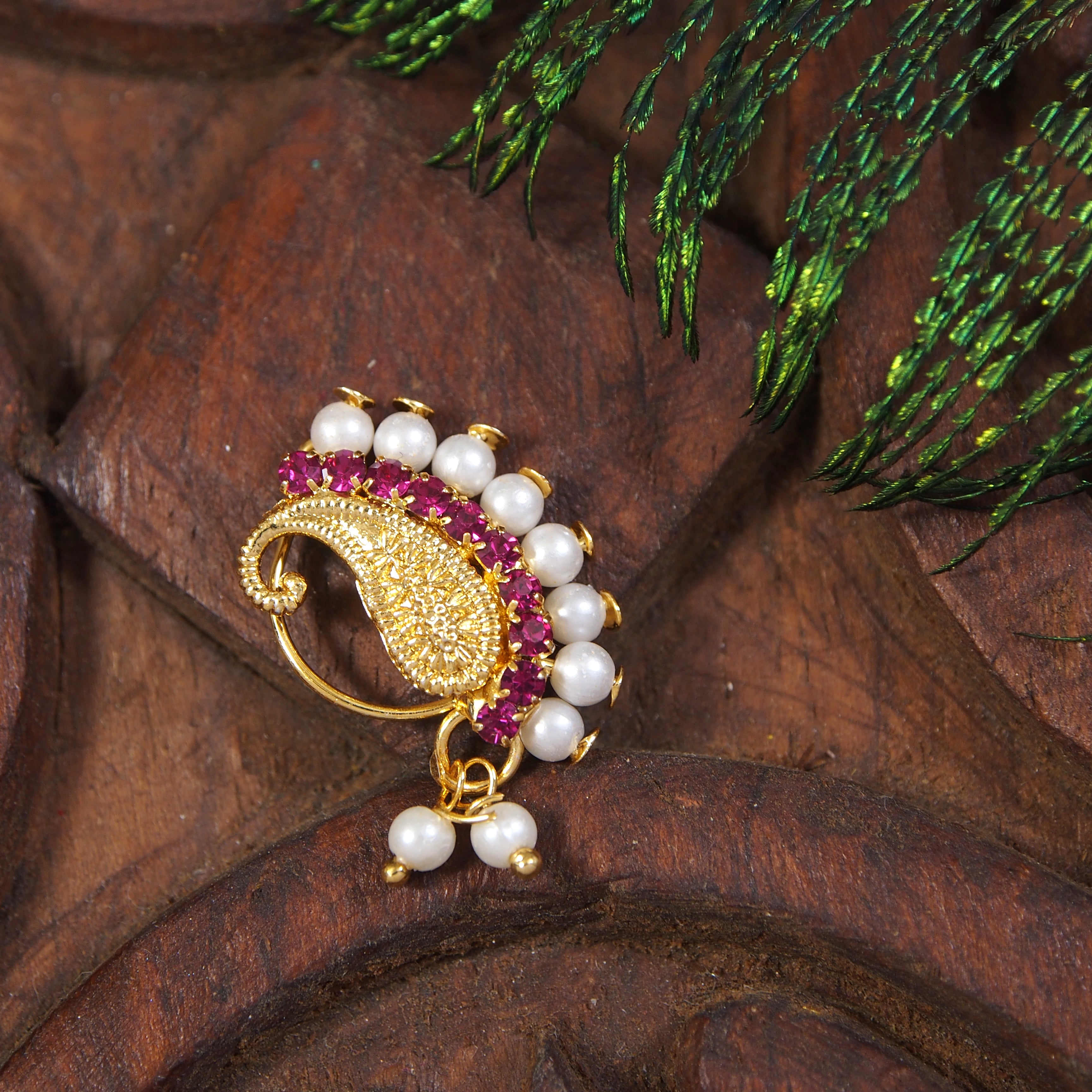 Traditional Pearl Nose Ring For Women Without Piercing Pearl Gold Plated Nath Nose Ring For Girls And Women